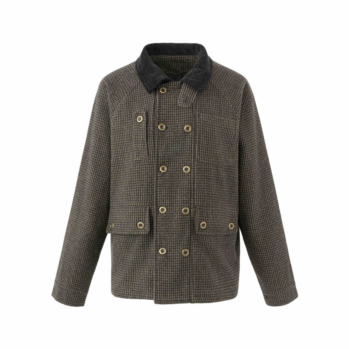 Men's double-breasted wool blend blouson with corduroy collar and patch pockets EVA-US