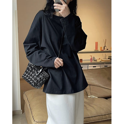 Women Loose Long Sleeve in Oversized Style made of Cotton Jersey with Extended Hem EVA-US