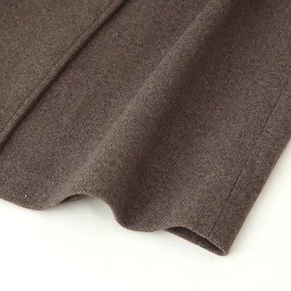Ladies Mid-length Wool Blend Coat with Stand Collar, Asymmetric Button Placket and Waist Belt EVA-US