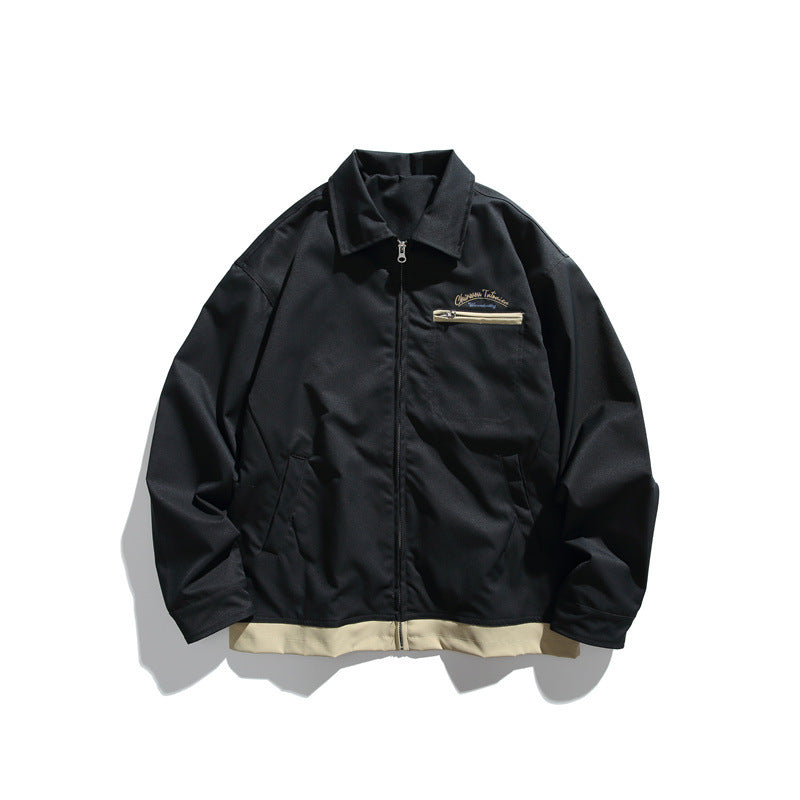 Unisex Boxy transitional blouson jacket with full-length zipper, chest zip pocket, and contrasting ribbed hem EVA-US