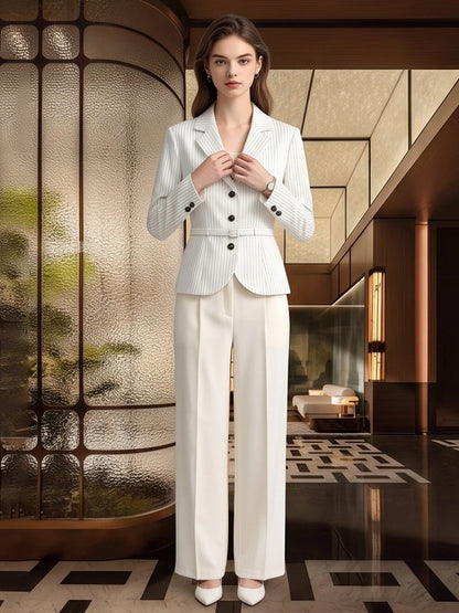 Women Tailored Pinstripe Blazer and Palazzo Pants Set EVA-US