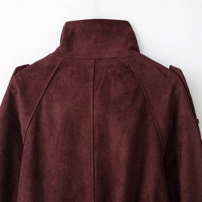 Women's Velvet Trench Coat with High Funnel Collar and Tie Belt EVA-US