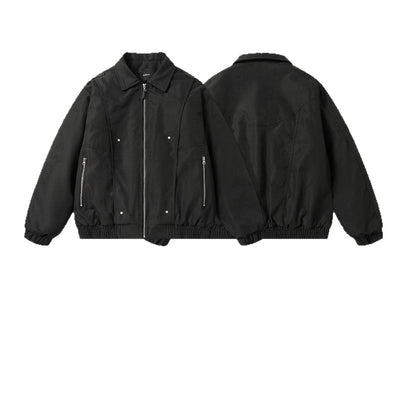 Men's Boxy Utility Bomber Jacket with Short Cut, Metal Zippers, and Elastic Hem EVA-US