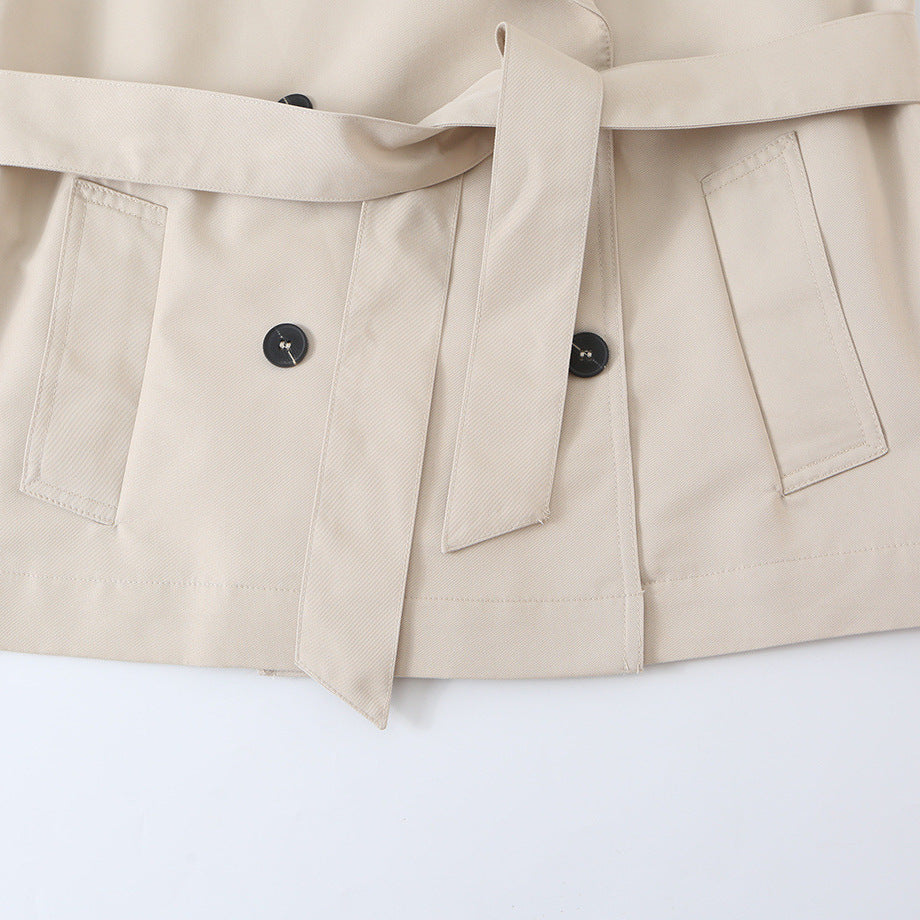 Women's Sleeveless Double-Breasted Trench Vest with Notched Lapel and Waist Belt EVA-US