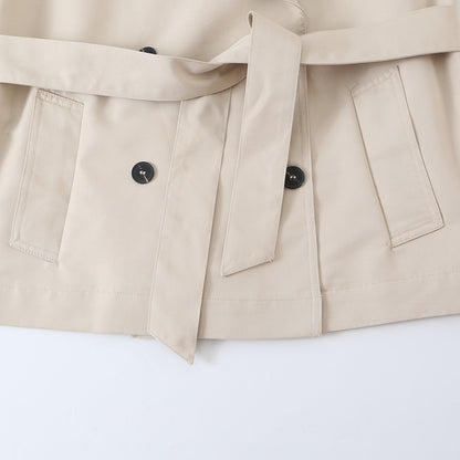 Women's Sleeveless Double-Breasted Trench Vest with Notched Lapel and Waist Belt EVA-US