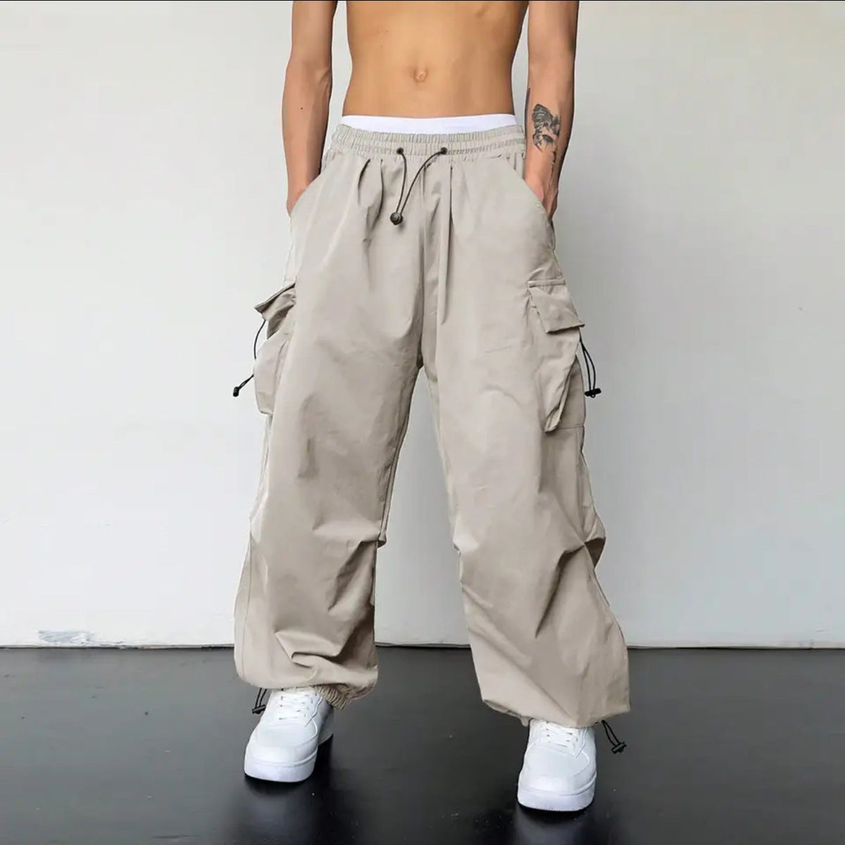 Men's Cargo Pants Wide Tunnel Drawstring