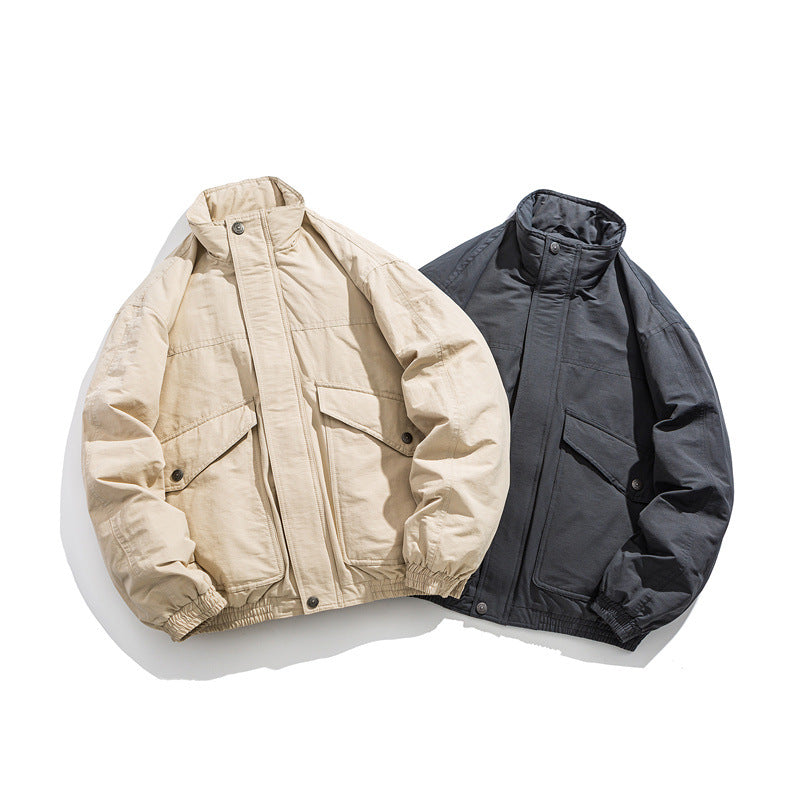 Men's Boxy Utility Bomber Jacket with Stand-Up Collar and Flap Pockets EVA-US