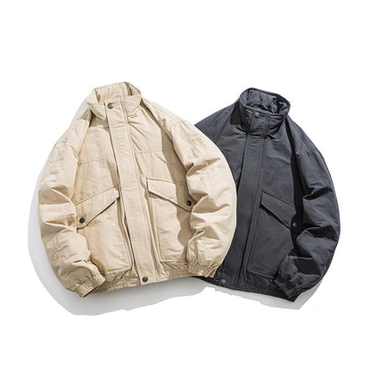 Men's Boxy Utility Bomber Jacket with Stand-Up Collar and Flap Pockets EVA-US