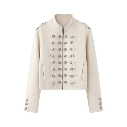 Women's short military-inspired jacket with decorative button plackets EVA-US