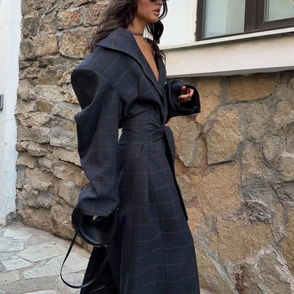 Women’s Oversize Wrap Coat with Wide Shawl Collar and Tying Belt EVA-US