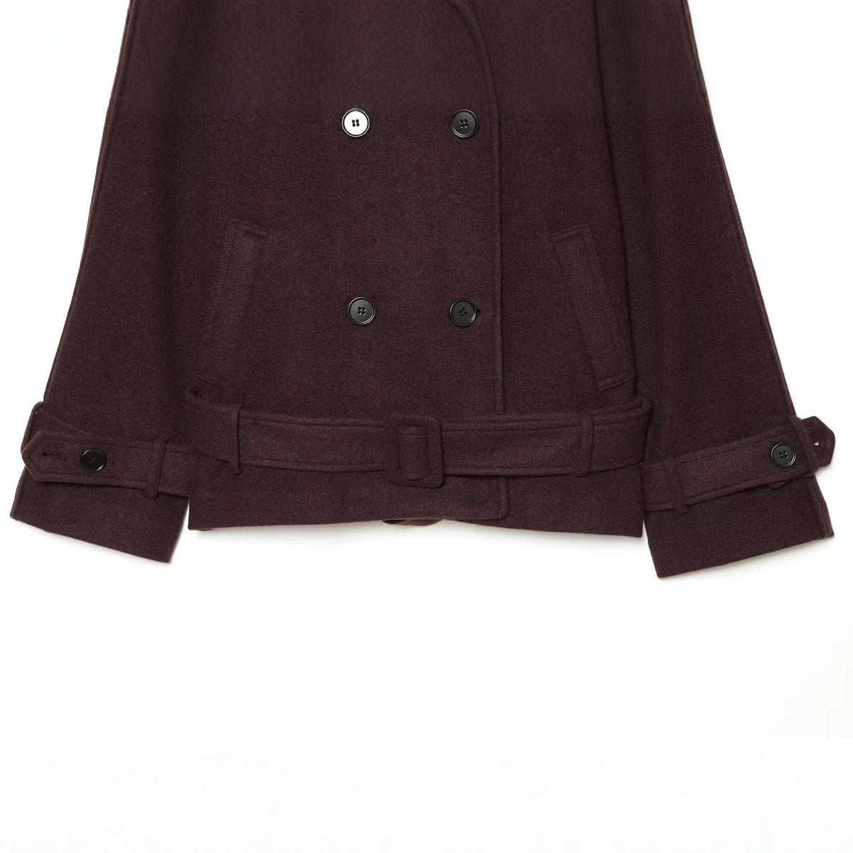 Ladies short coat double-breasted wool blend with high standing collar and belt EVA-US