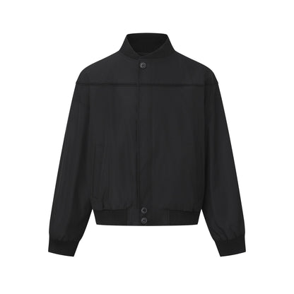 Unisex Short Cut Boxy Blouson with High Ribbed Collar, Concealed Button Placket and Elastic Waistband EVA-US
