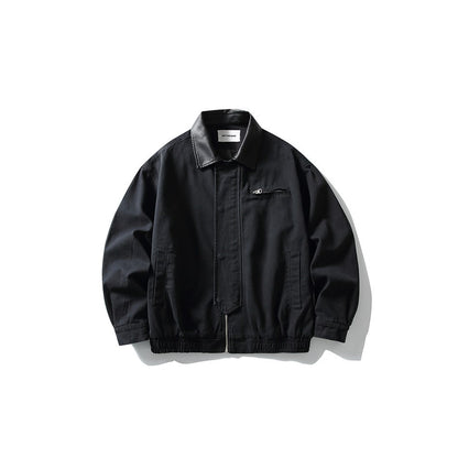 Men's Boxy Canvas Blouson with contrasting faux leather collar and elastic hem EVA-US
