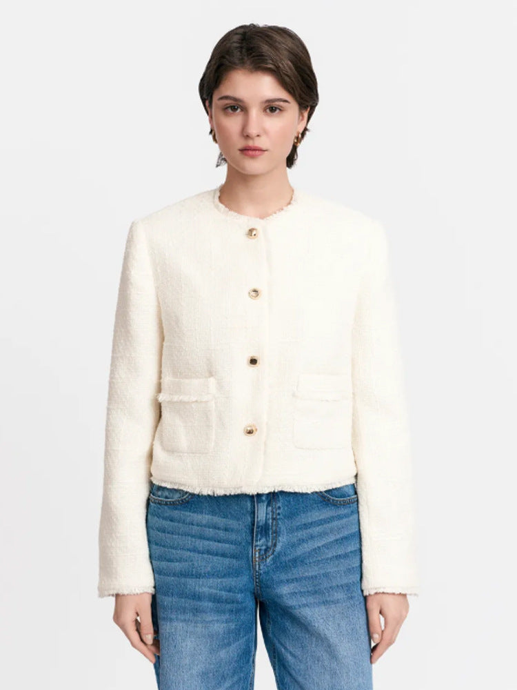 Women's Short Blazer made of Boucle with Pearl Buttons EVA-US