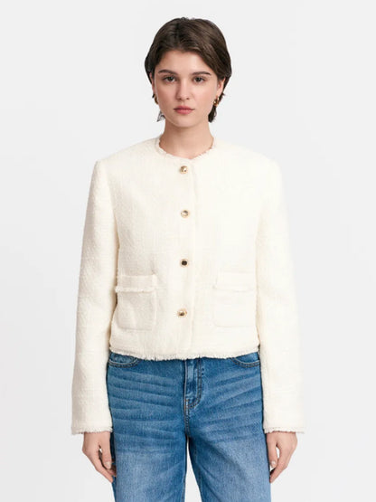 Women's Short Blazer made of Boucle with Pearl Buttons EVA-US