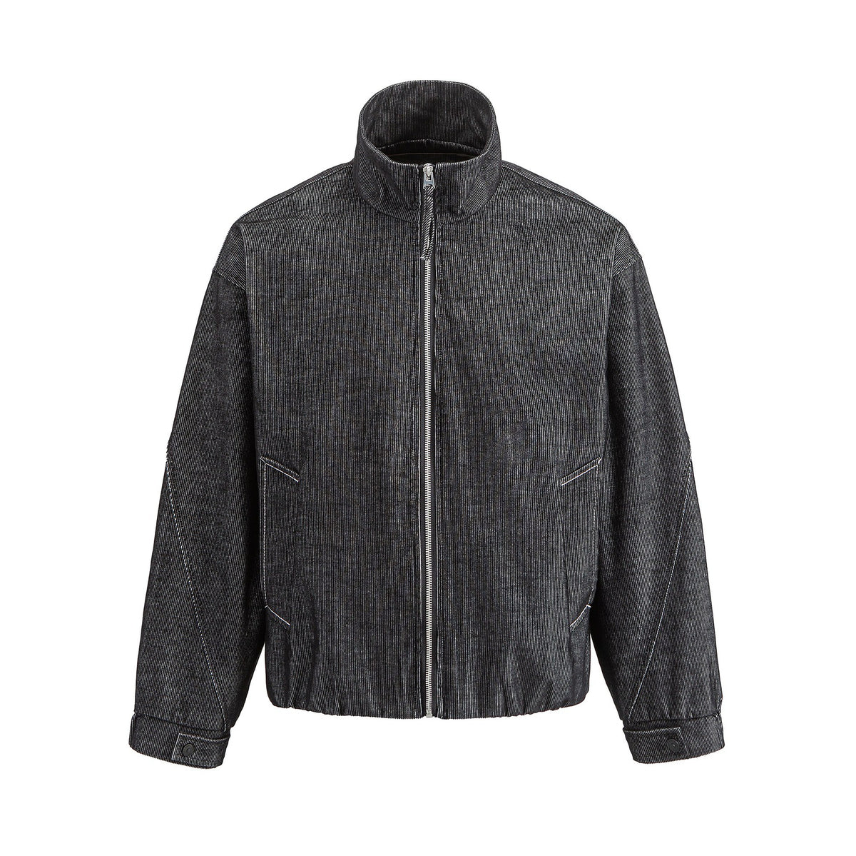 Unisex Short Cord Boxy Blouson with Stand Collar, Continuous Zipper and Elastic Hem EVA-US