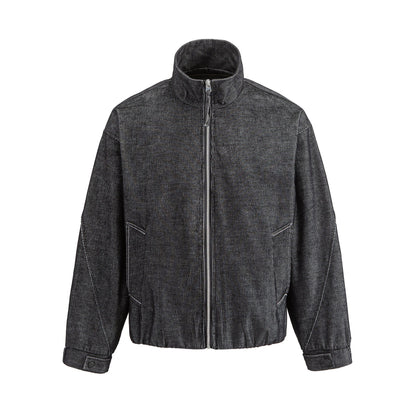 Unisex Short Cord Boxy Blouson with Stand Collar, Continuous Zipper and Elastic Hem EVA-US
