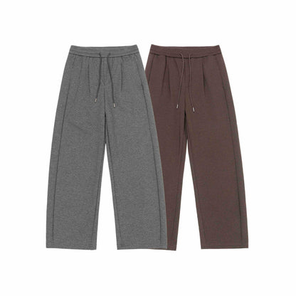Women's Wide Cropped Sweatpants with Elastic Waistband and Stitched Center Seam