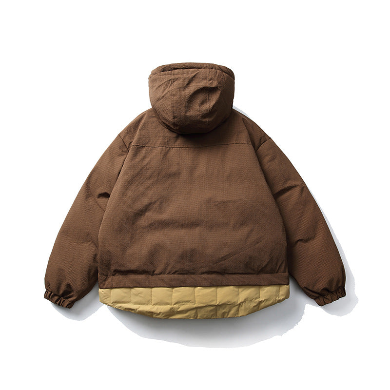 Unisex Short cut padded hoodie jacket in material mix with patch pockets EVA-US
