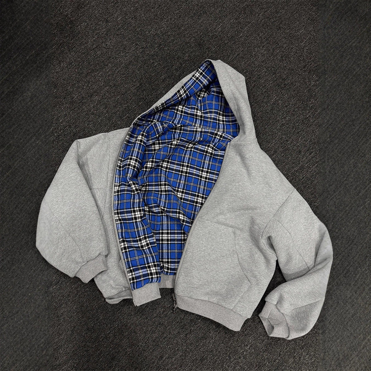 Men's padded hoodie with checked lining and full-length zipper EVA-US