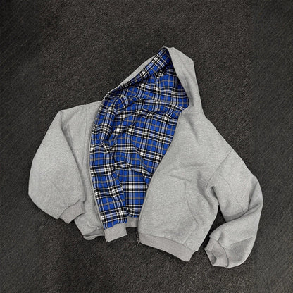 Men's padded hoodie with checked lining and full-length zipper EVA-US
