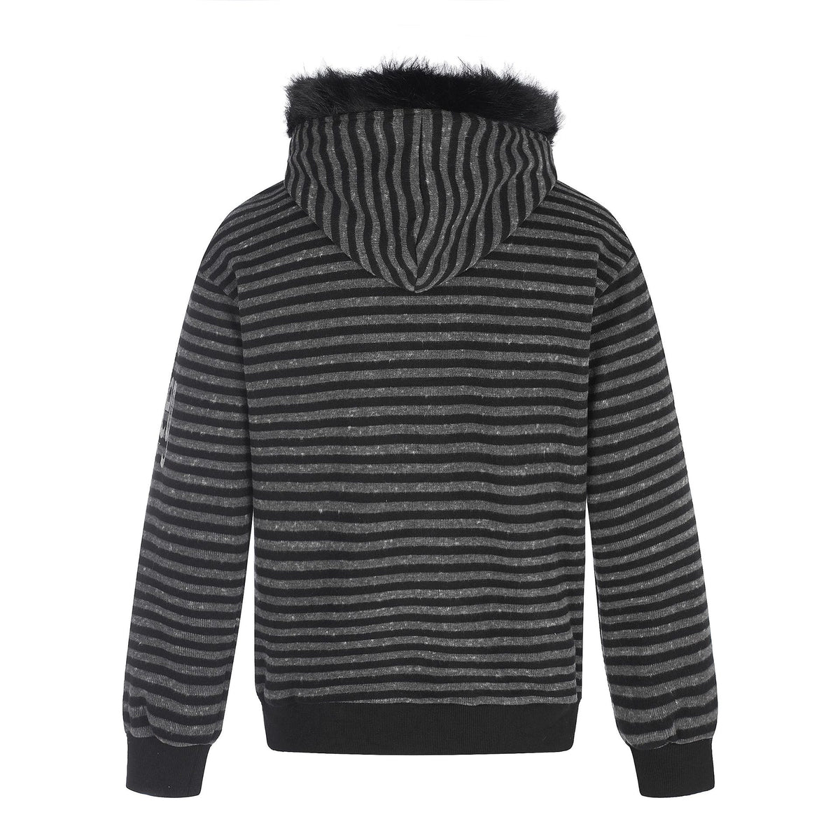 Unisex hoodie zip jacket with faux fur trim, striped pattern and front print EVA-US