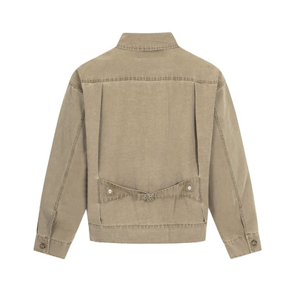 Men's Canvas Utility Blouson Jacket with Drawstring and Decorative Stitching EVA-US