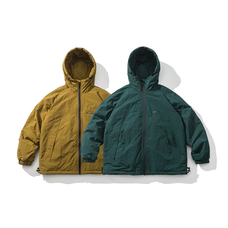 Unisex Oversized lightly padded ripstop hooded jacket with concealed two-way zipper EVA-US
