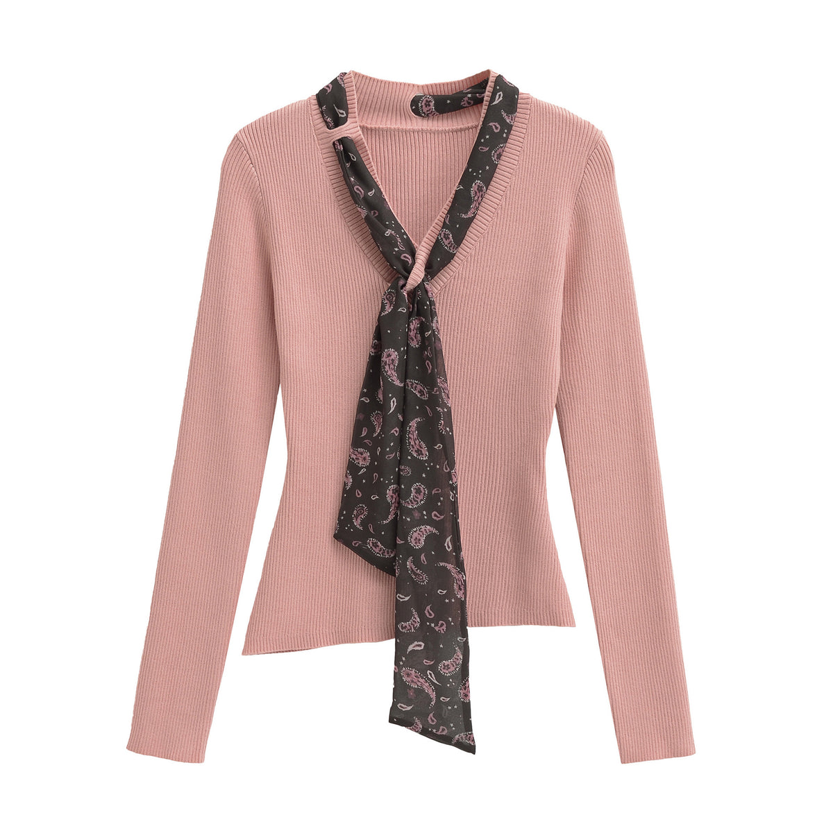 Women's fine knit pullover with threaded paisley scarf EVA-US