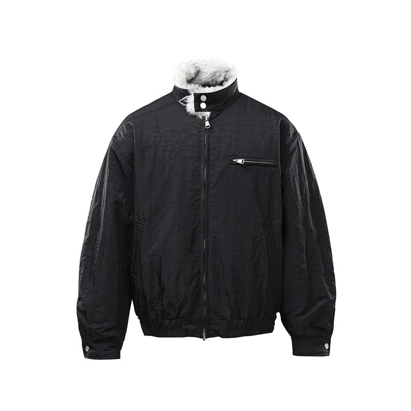 Men's Quilted Bomber Jacket with High Teddy Collar, Concealed Zipper and Elastic Hem EVA-US