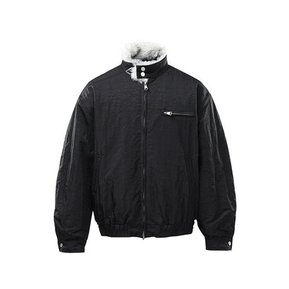 Men's Quilted Bomber Jacket with High Teddy Collar, Concealed Zipper and Elastic Hem EVA-US