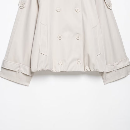 Women Short Cut Cape Trench with High Funnel Collar and Double-Breasted Button Placket EVA-US