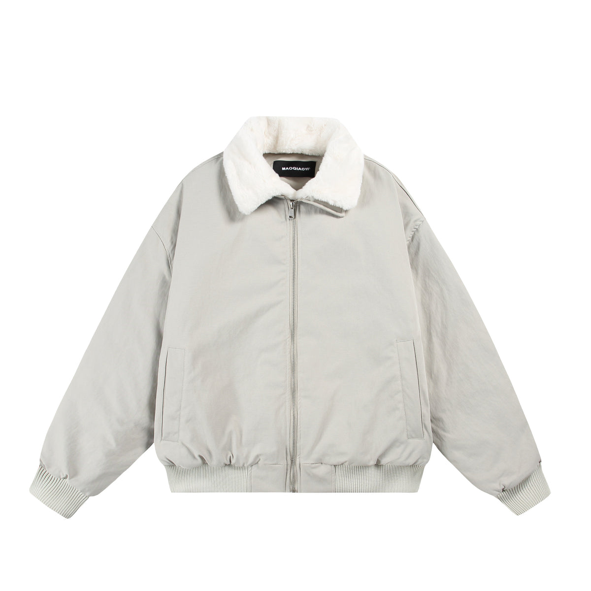 Men's Boxy Bomber Jacket with Teddy Collar and Ribbed Hem EVA-US
