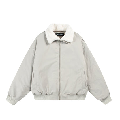 Men's Boxy Bomber Jacket with Teddy Collar and Ribbed Hem EVA-US