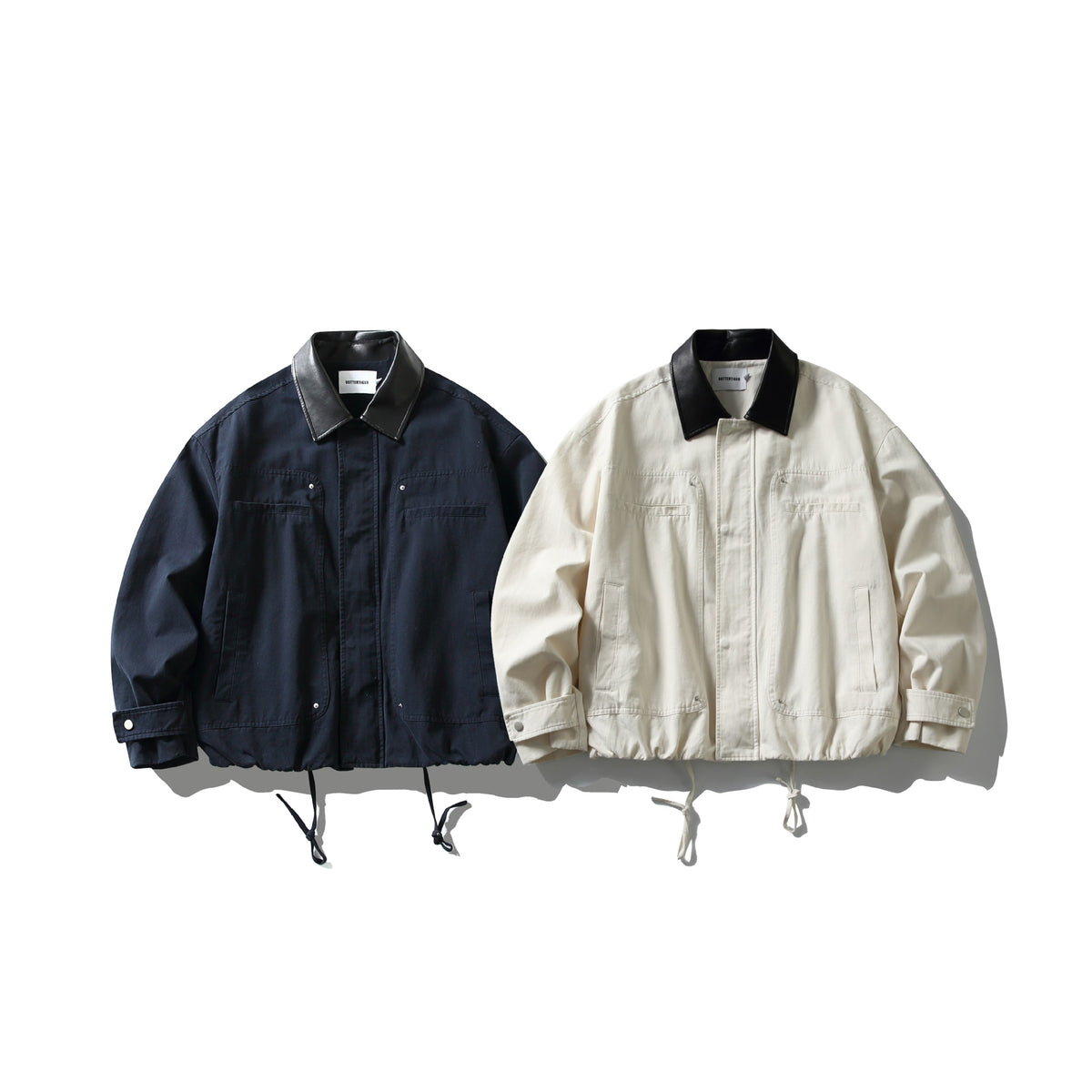Men's field jacket in boxy cut with leather collar and drawstring EVA-US
