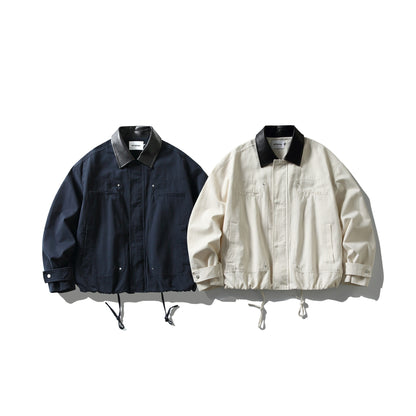 Men's field jacket in boxy cut with leather collar and drawstring EVA-US