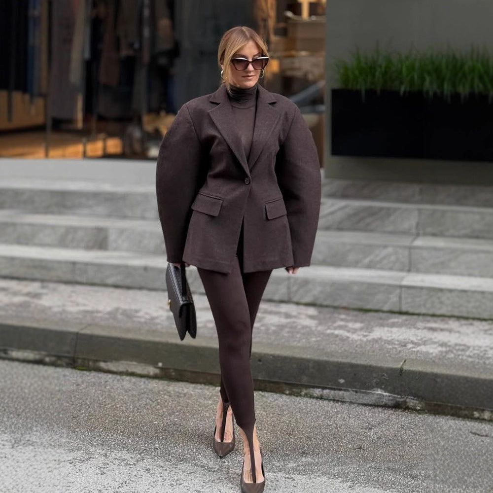 Ladies Oversize Structured Blazer with Emphasized Shoulder and Voluminous Sleeves EVA-US