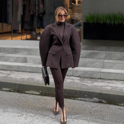Ladies Oversize Structured Blazer with Emphasized Shoulder and Voluminous Sleeves EVA-US