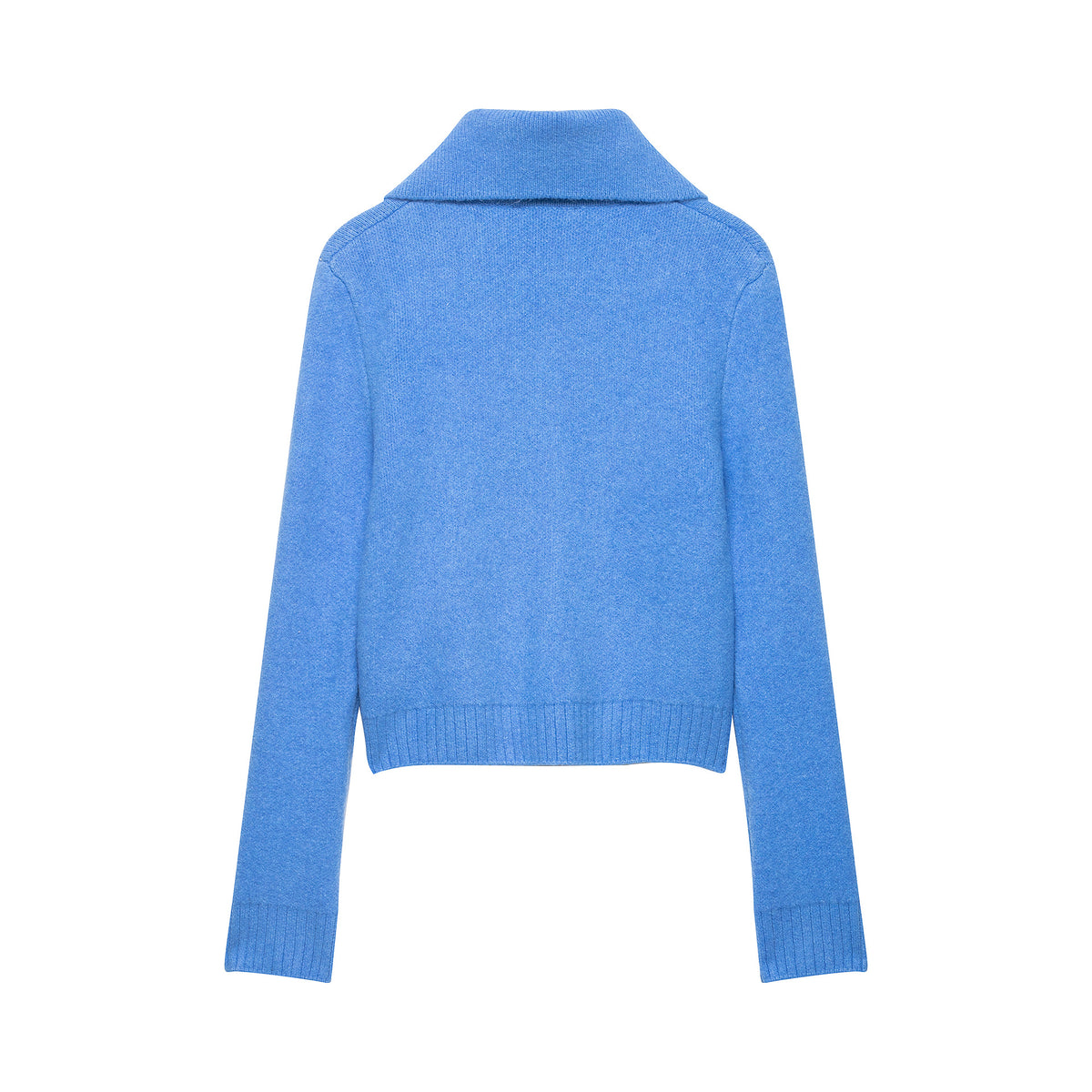 Women's chunky knitted short jacket with zipper, wide collar and ribbed hem EVA-US