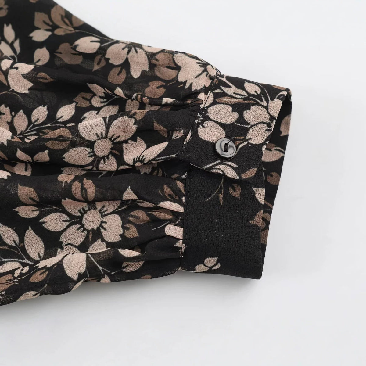 Women Floral Midi Dress with Pleated Top, Stand Collar and Balloon Sleeves EVA-US