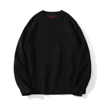 Women Comfortable Ribbed Knit Sweater in Oversize Silhouette with Round Neck and Subtle Destroyed Look