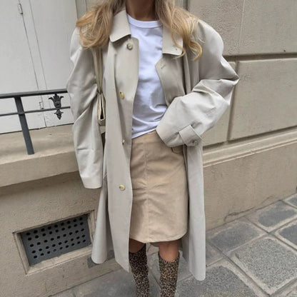 Women's Midi-Length Trench Coat in Cocoon Cut with Tie Belt and Raglan Sleeves EVA-US