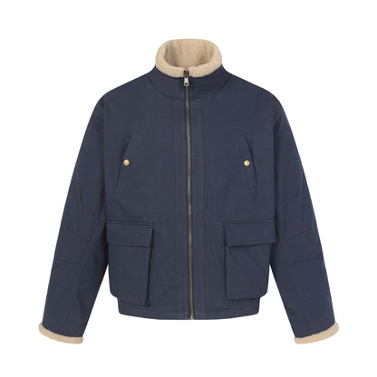 Men's short jacket in field style with teddy fur collar and cargo pockets EVA-US