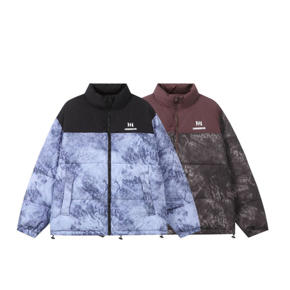 Unisex Padded Boxy Insulated Jacket with Marble Effect and High Stand-Up Collar EVA-US