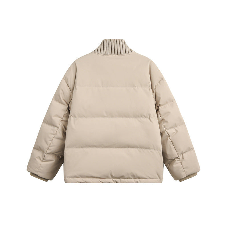 Unisex Short Quilted Oversized Padded Jacket with Ribbed Collar and Snap Closure EVA-US