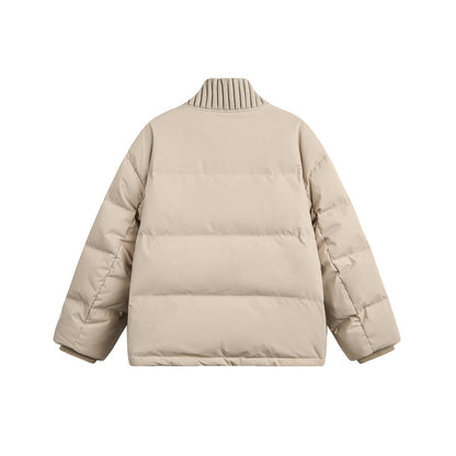 Unisex Short Quilted Oversized Padded Jacket with Ribbed Collar and Snap Closure EVA-US