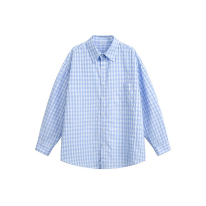 Women Oversize Shirt Blouse in Gingham Check with Chest Pocket EVA-US