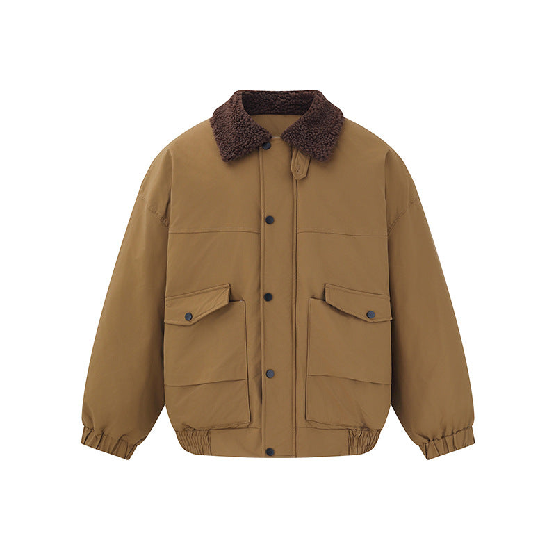 Men's Windproof Boxy Bomber in Workwear Style with Teddy Collar EVA-US