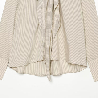 Ladies blouse with necktie collar, fine pinstripe and floral appliqué EVA-US