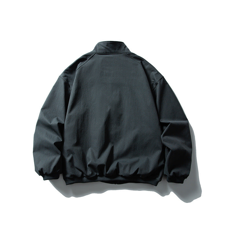 Unisex Oversize Boxy Bomber Jacket with Stand-up Collar and Large Flap Pockets EVA-US
